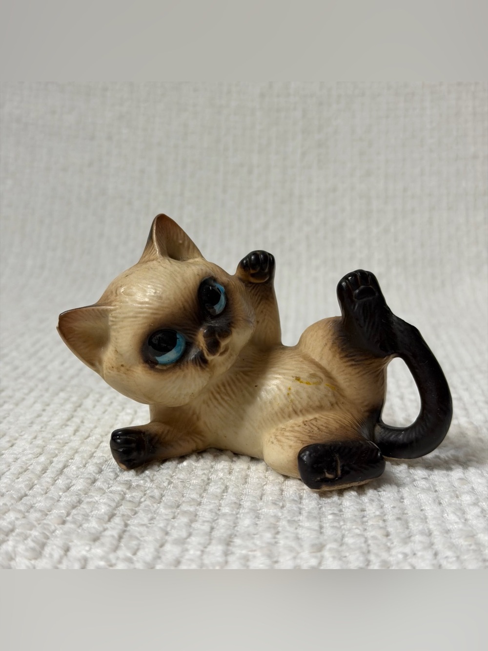 Cute Cream and Black Cat Figurine with Blue Eyes made in Japan